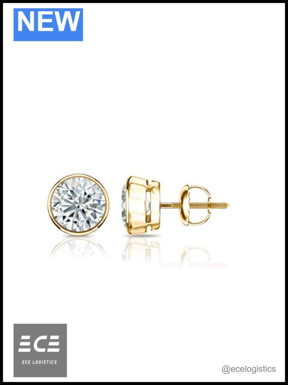 14k Yellow Gold Lab Grown Diamond Stud Earrings Bezel Screw Back